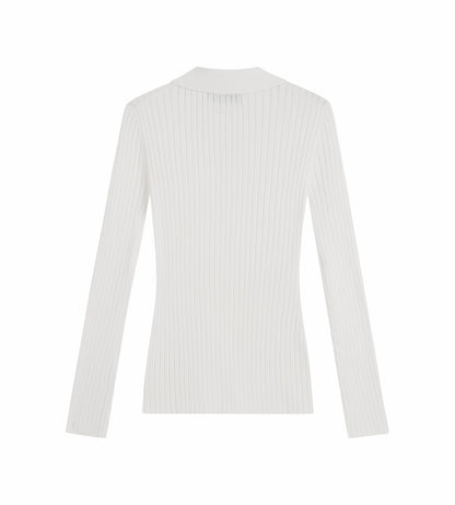 Head Golf Pointelle Rib Long Sleeve Knit Polo - White