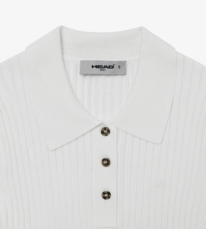 Head Golf Pointelle Rib Long Sleeve Knit Polo - White