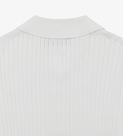 Head Golf Pointelle Rib Long Sleeve Knit Polo - White