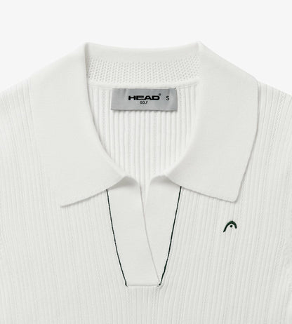 Head Golf V Neck Pointelle Knit Polo - White