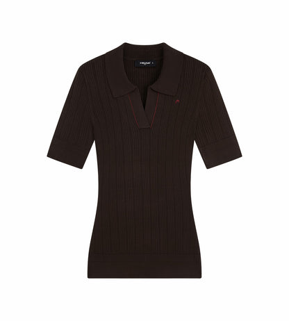Head Golf V Neck Pointelle Knit Polo - Brown