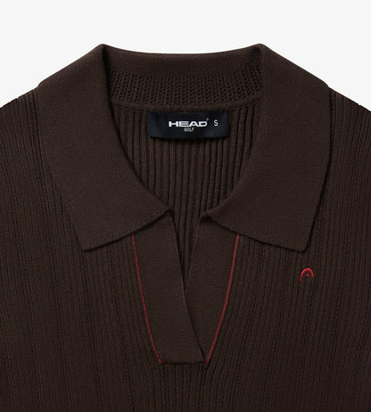 Head Golf V Neck Pointelle Knit Polo - Brown